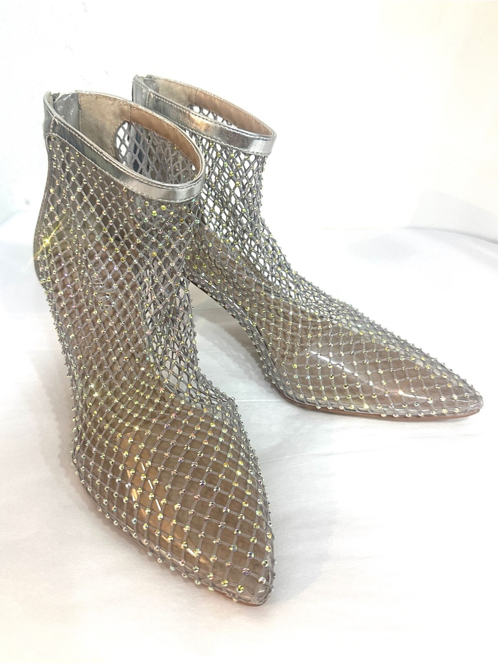 Charles By Charles David Silver Rhinestone Mesh Ankle Booties